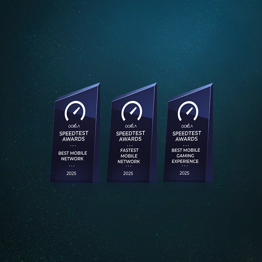 Ocenenia Ookla Speedtest Awards 2025 – najlepšia mobilná sieť, najrýchlejšia mobilná sieť a najlepší mobilný gaming zážitok.